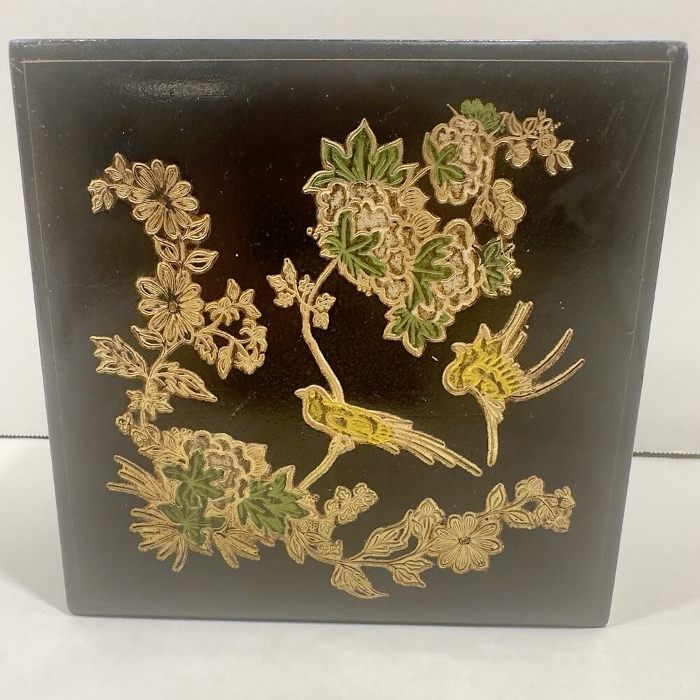 Vintage Florentine Wood Box, Made in Italy, Hand Painted, Black Square Numbered